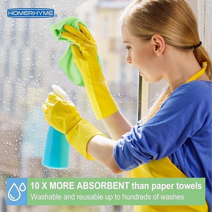 HOMERHYME Microfiber Cleaning Cloth, 24 Pack Cleaning Rags,12" X 11" Lint Free Dish Towels Wash Cloths, Reusable Microfiber Towels for Home and Kitchen Bathroom Apartment Cleaning Supplies, Assorted
