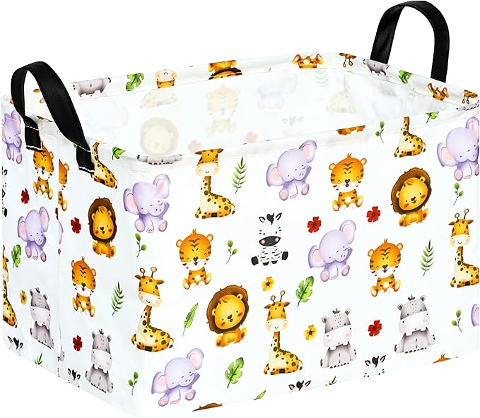 KUNRO Rectang Animals Storage Basket Gift Shelf Basket Storage Bin, Nursery Basket Organizer Box for With Handles for Room Deco
