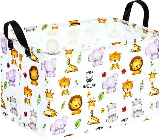 KUNRO Rectang Animals Storage Basket Gift Shelf Basket Storage Bin, Nursery Basket Organizer Box for With Handles for Room Deco