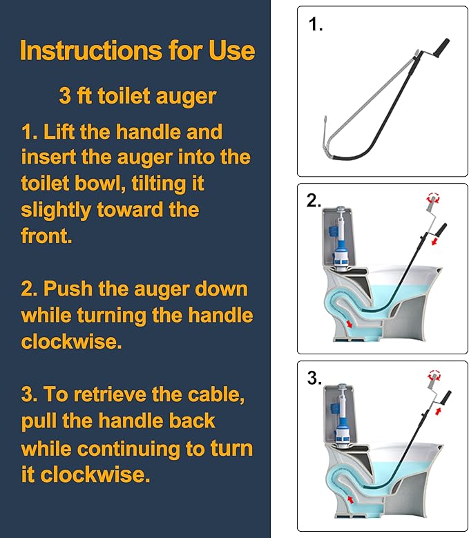 HimaPro Professional Toilet Auger/Closet Auger, 3 Feet Pipe Snake for Unclogging Toilets