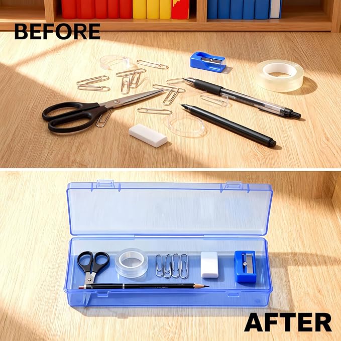 LJY 10 Pieces Rectangular Empty Mini Clear Plastic Organizer Storage Box Containers with Hinged Lids (6.1 x 2.6 x 1.2 inch, Blue)