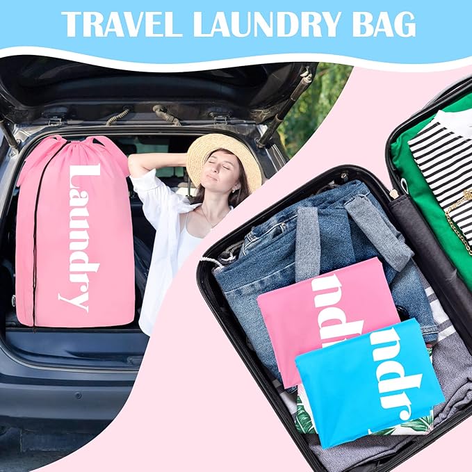 Sylfairy 2 Pack XL Laundry Bag with Strap, Heavy Duty Travel Laundry Bag, Rip-Stop Dirty Clothes Shoulder Bag with Drawstring, Easy Fit a Laundry Hamper or Basket Travel Essentials