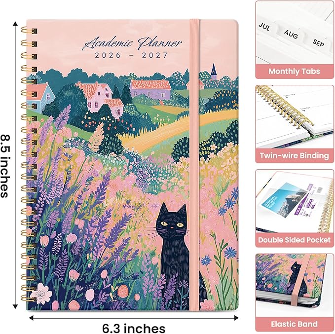 Planner 2026-2027, Academic Year Weekly and Monthly Calender Planner, from Jul 2026 - Jun 2027, Spiral Bound School Planning Book, Perfect for Teacher, Student, Women & Men, A5 (6.3" x 8.5"), Meadow Wanderer