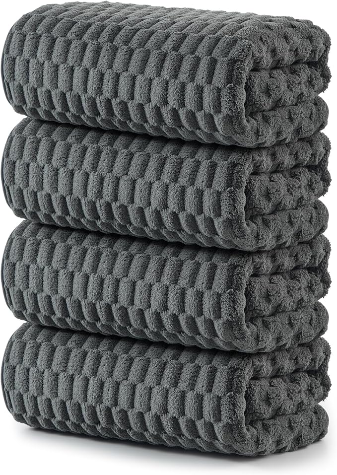 REDKISS 4 Pack Charcoal Gray Microfiber Bath Towels - Large Shower Towels Set for Bathroom, Super Absorbent Towel Set of 4 Large, Quick Dry Bathroom Towel for Spa, Gym, Travel, Lint Free, Ultra Soft