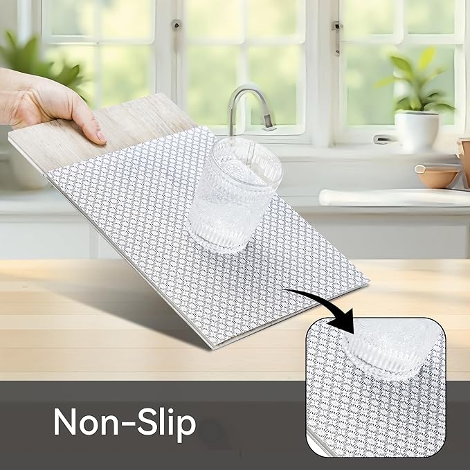 FIFTY FEET 12"x120" Non-Adhesive Shelf Liner for Kitchen Cabinets and Drawers, Washable Non-Slip PVC Cabinet Liner (Black Circle)(4 Roll)