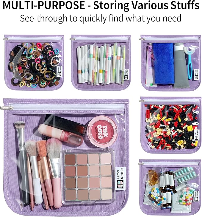 TSA Approved Toiletry Bag, Set of 3 Clear Travel Toiletry Bag Quart Size Zipper Travel Pouch, Waterproof Makeup Cosmetic Bag for Women Men Kids Toiletries Carry on, Purple Large