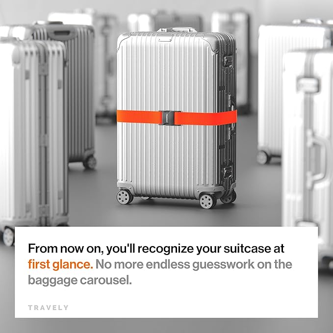 TRAVELY Luggage Straps - Particularly conspicuous & Secure - Incl. 2 Name Tags - Luggage Strap Ideal crosswise - [Set of 2]