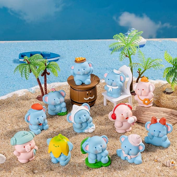 12 Pcs Mini Elephant Figurines - Fairy Garden Decor,Miniature Landscape Ornaments,DIY Craft Projects,Home Decoration Access