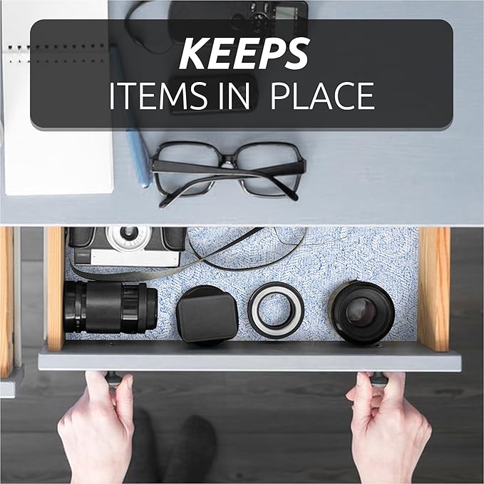 FIFTY FEET 12X120 Inch Shelf Liner with Scissor & Tape Measure for Kitchen Cabinets, PVC Drawer Liner for Dresser Non-Slip Bathroom, Non-Adhesive Cabinet Liner Washable (Pale Blue)