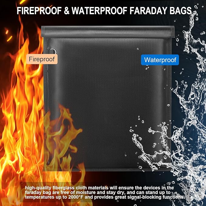 yaokvide Large Faraday Bags - 5 Pack Faraday Cages for Laptops & Tablets & Phones & Car Keys, Faraday Key Fob Protector, Fireproof & Waterproof Anti-theft Signal Blocking Pouch