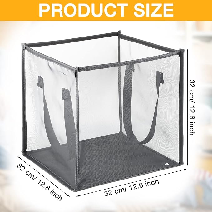 Zopeal 6 Pack Popup Laundry Hamper 13 Inch Collapsible Laundry Baskets with Handles Mesh Clothes Baskets Portable Single Layer Foldable Clothes Hamper Square Bin for Washing, Toy Storage (Grey)