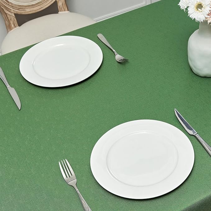 2 Pack Rectangle Tablecloth, 60x104 inch, Water Resistant Wrinkle Free Linen Textured Table Cloth Washable, Decorative Fabric Table Cover for Dining, Party and Camping, Green