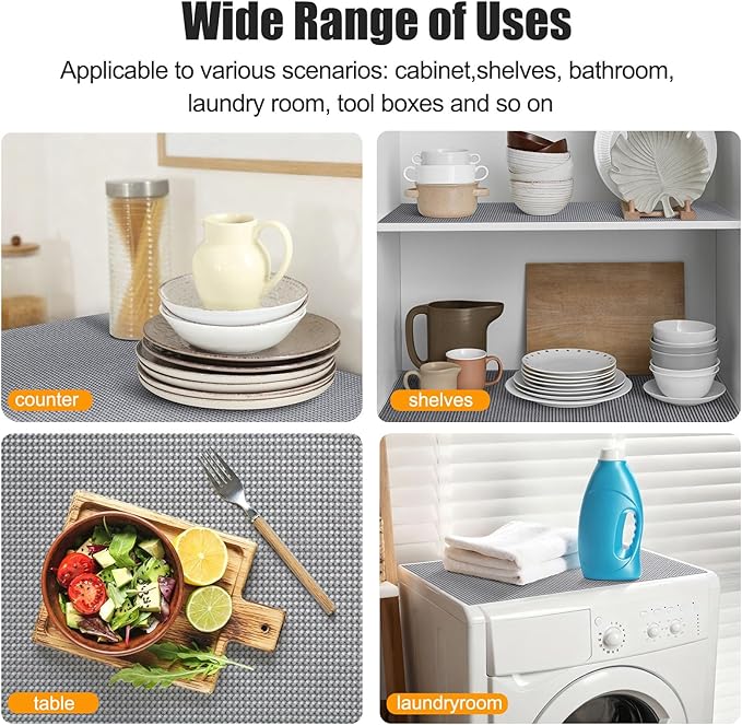 Songrey Non-Adhesive Drawer and Shelf Liner, Non Slip Cabinet Liners, Protect Kitchen Cupboard, Bathroom Drawers, Breathable, Thick Strong Grip mat (12IN x 10FT, Black)