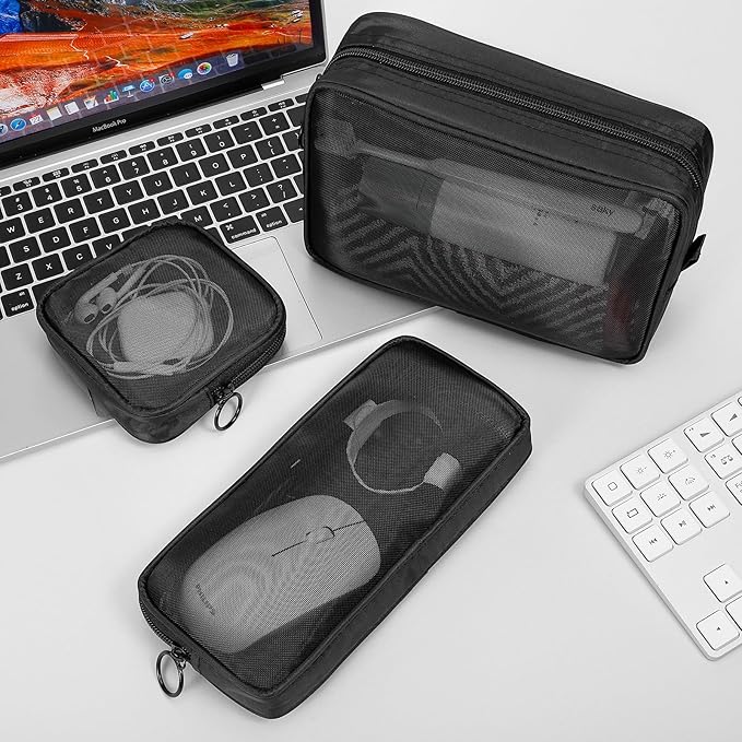 5 Pieces Mini Zipper Nylon Mesh Pouch, Mesh Cosmetic Bags Makeup Bags, Multipurpose Travel Toiletry Bags for Office Supplies and Travel Accessories (Green, Assorted Sizes)