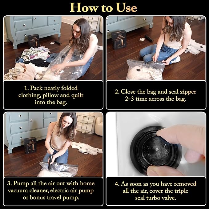 Vacuum Storage Bags 12 Pack Without Hand Pump – Space Saver Compression Bags, Airtight Double-Zip & Triple Valve, Reusable, Lavender Freshness, Bedding, Travel (S/M/L/Jumbo) (Without Pump)