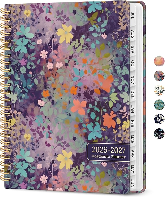 Planner 2026-2027, Academic Year Weekly and Monthly Calender Planner, from Jul 2026 - Jun 2027, Spiral Bound School Planning Book, Perfect for Teacher, Student, Women & Men, A5 (6.3" x 8.5"), Lavendar Floral