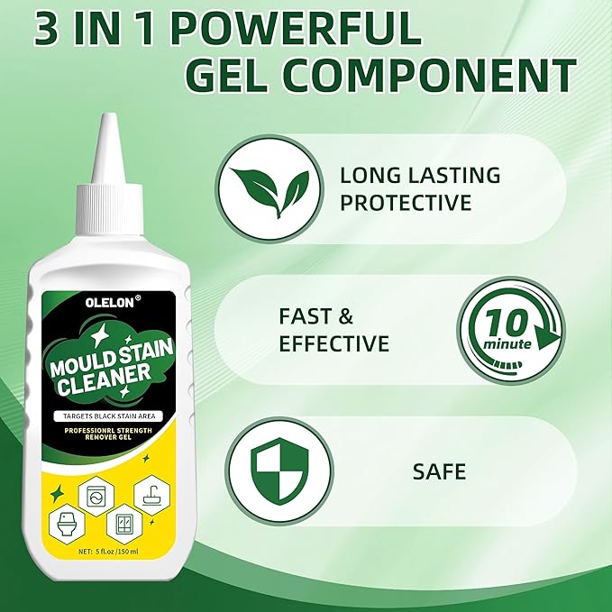 OLELON Mold Stain Remover Gel for Washing Machine Cleaner Front Loader Rubber Grout Cleaner Home Stain Removal Gel for Washer Showers Bathroom and Floor Tile - 300ML