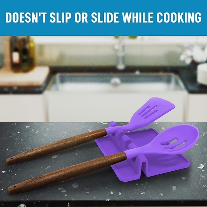 Zulay Kitchen Silicone Utensil Rest with Drip Pad for Multiple Utensils - BPA-Free, Heat-Resistant Spoon Rest & Spoon Holder for Stove Top - Kitchen Utensil Holder for Ladles & Tongs - Mystic Violet