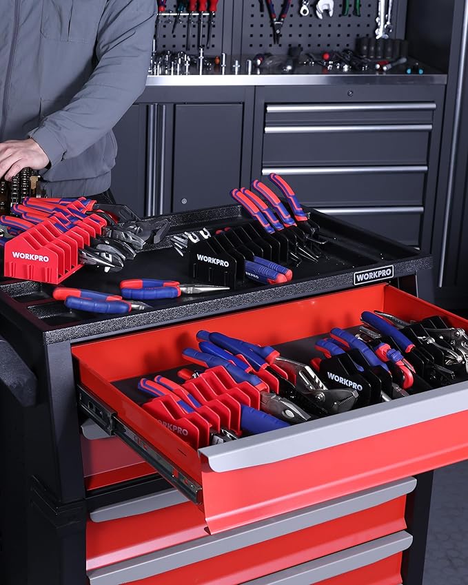 WORKPRO 4-Pack Plier Organizer Rack, Pliers Holder and Cutter Organizers with Non-Slip Rubber Base, 40-Slot Tool Box Organizer, Tool Drawer Organizer, Tool Storage, Plier Rack (Pliers Not Included)