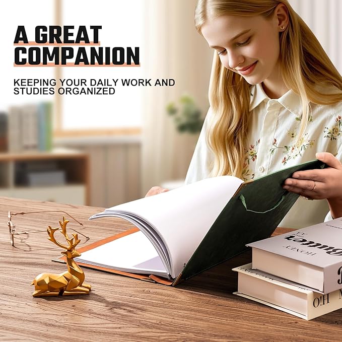 Ovesmusl PU Leather 3 Ring Binder Fits 8.5"x11" Letter Size Paper, 2 Inch Round Ring Binder Holds 500 Sheets, Notepad Paper Cover Loose Leaf Organizer, Brown Sun