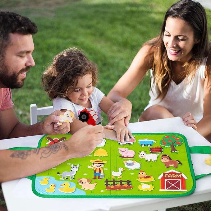 WATINC Travel Felt Board Story Set - 25PCS Portable Felt Board Educational Birthday Gift for Boys & Girls, Themed Storytelling Preschool Early Learning Interactive Play Kit for Toddlers (Farm Animals)