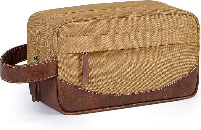 Travel Toiletry Bag for Men, Hanging Toiletry Organizer, Water Resistant Shaving Kit with Large Capacity for Travel Accessories (Brown, Medium)