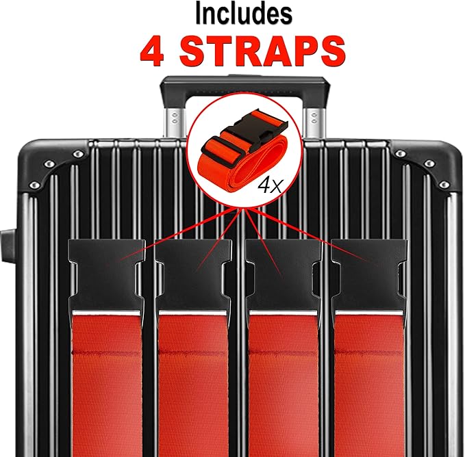 Luggage Straps for Suitcases TSA Approved Travel Belt 4 Pack by Chelmon (Red)