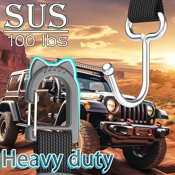 Headrest Hooks for Car, Heavy Duty Metal Utility Seat Hooks, Car Gifts, Car Accessory Organizer, 2-Pack