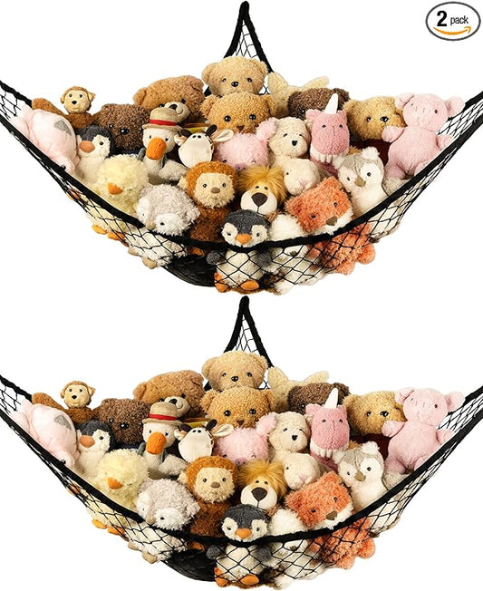 Stuffed Animal Storage Hammock Net Corner - Large Toy Hammock Net for Stuffed Animals Room Decor - Cute Stuff Animal Organizer Holder for Plush Plushie - Kids Baby Nursery Wall Bedroom Home Decor