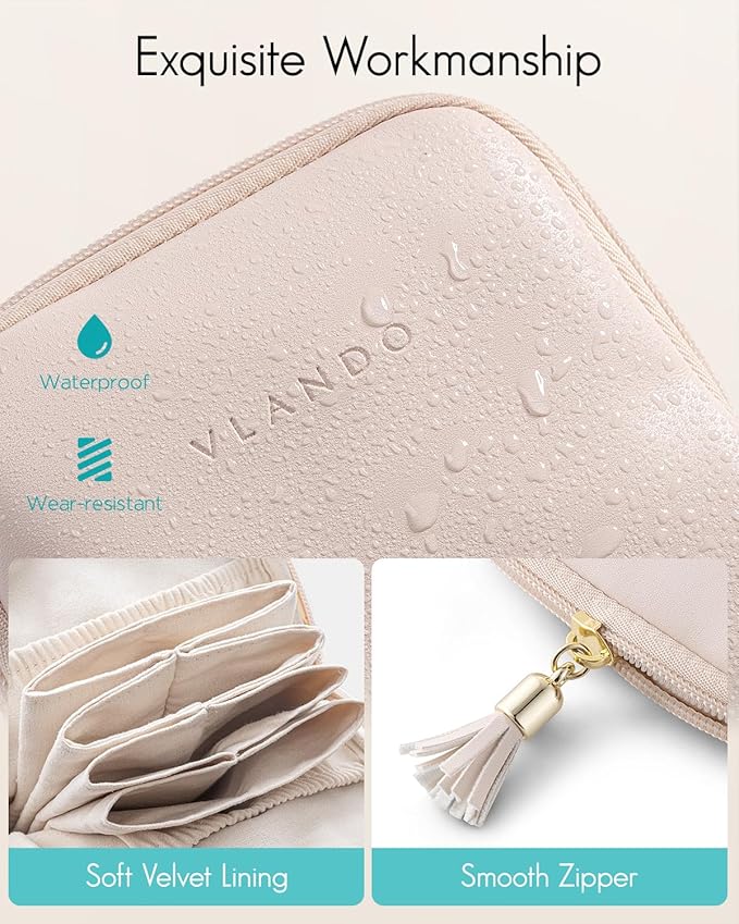 Vlando Small Travel Jewelry Organizer, Jewelry Pouch Bags, Velvet Jewelry Storage Bag for Bracelet Rings Earring, Portable Jewelry Travel Case for Traveler - Apricot Pink