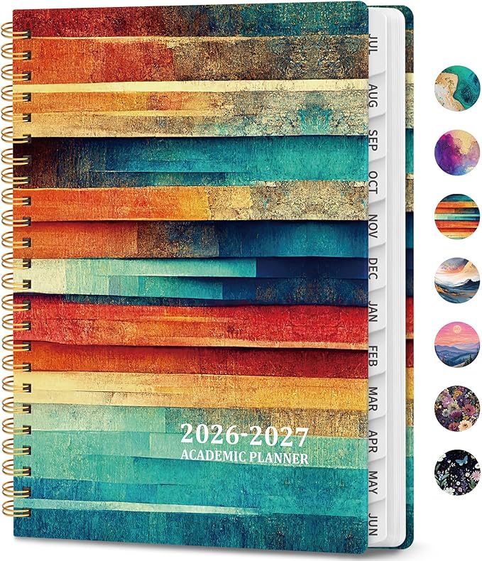 Academic Planner 2026-2027, Weekly and Monthly Calendar Book, July 2026 – June 2027, Hardcover Planner with Tabs, Perfect for Teachers, Students, Women & Men, A4 (8.5" x 11") - Wood
