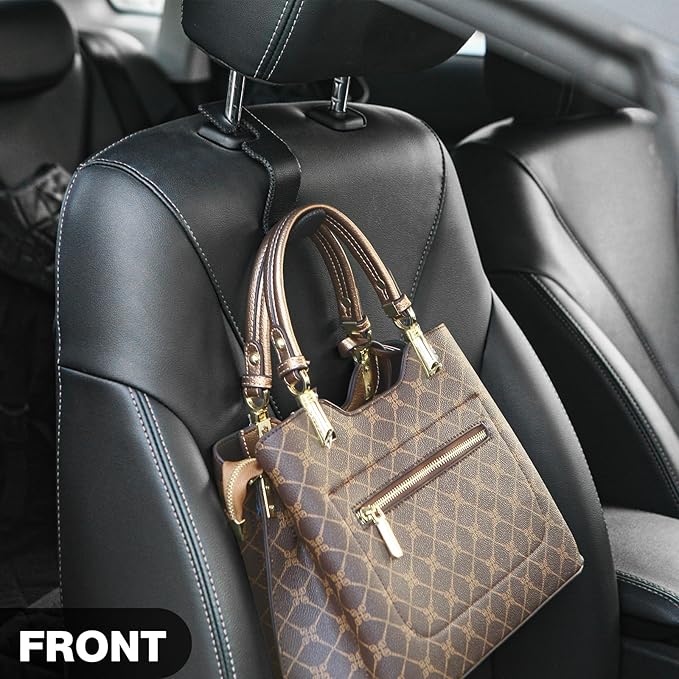 U-Shaped Car Leather Hooks – Car Purse Holder, Headrest Hooks for Car, Back Seat Organizer - Elevate Your Travel Experience!(Black)