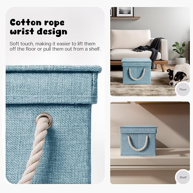 Dog Toy Basket with Lid, Dog Basket for Toys, Dogs Toy Box with Cotton Rope Handles, Collapsible Storage Bins for Pet Toys, Dogs Storage Organizer, Blue