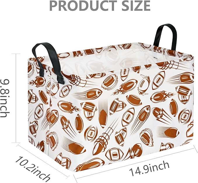 Rec Football Print Box Hamper Storage Basket Collapsible Organizer Bin Gift Shelf Baskets for Home and Kitchen Storage