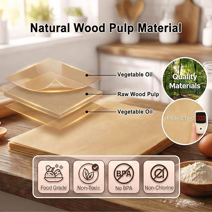 Parchment Paper Sheets, 9x13 Inch Non-Stick Precut Unbleached Parchment Paper for Baking, Grilling, Air Fryer and Steaming, Perfect for Cookies, Bread, Cakes and More, 100PCS