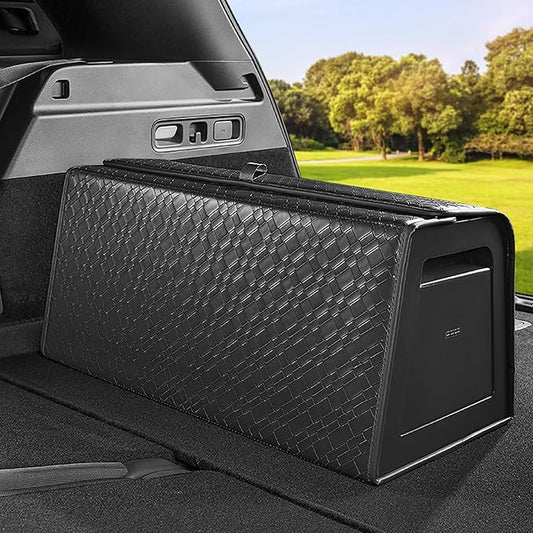 POKSRI Trunk Organizer for suv,car storage organizer,lid Box,PU Leather & PP Honeycomb Board,Fixed with screws extremely sturdy,Collapsible and Adjustable,25.6''L x 13''W x 12.4''H,4K inches³(size C)