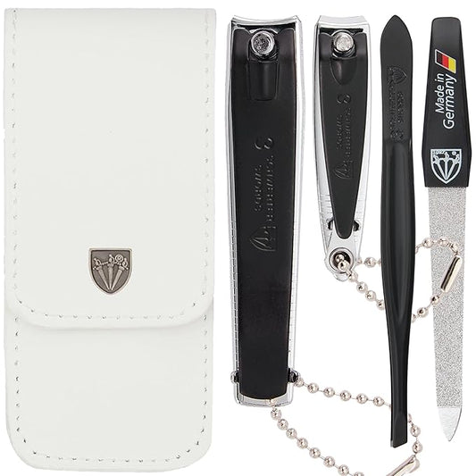 3 Swords Germany - Brand Quality 4 Piece Manicure Pedicure Grooming kit Set for Professional Finger & Toe Nail Care Tweezers File Clipper Fashion Leather case in Gift Box, Made by 3 Swords (02563)