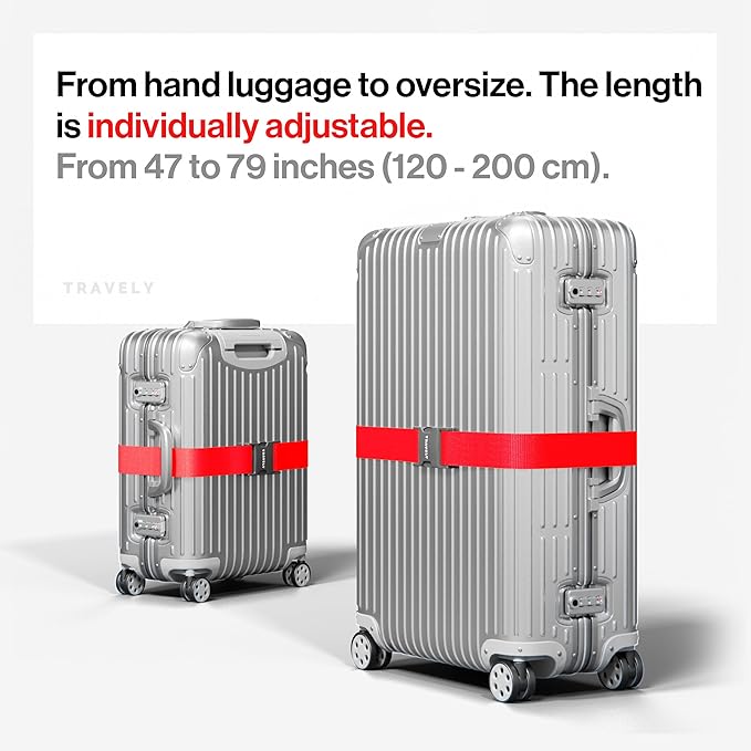 TRAVELY Luggage Straps - Particularly conspicuous & Secure - Incl. 2 Name Tags - Luggage Strap Ideal crosswise - [Set of 2]