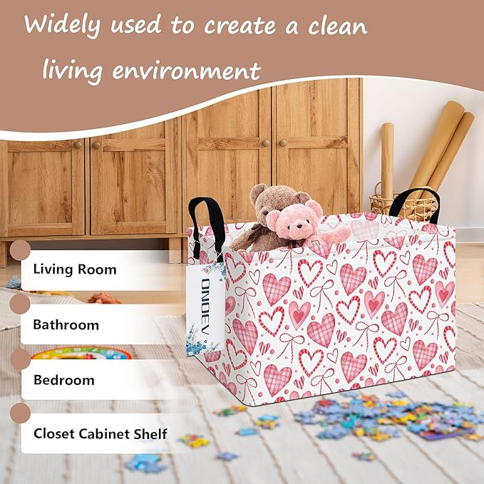 Rectangular Pink Love Girl Basket Waterproof Storage Bin Gift Basket Children's Toy Organizer Box Room Love Decoration(Pink Hearts)