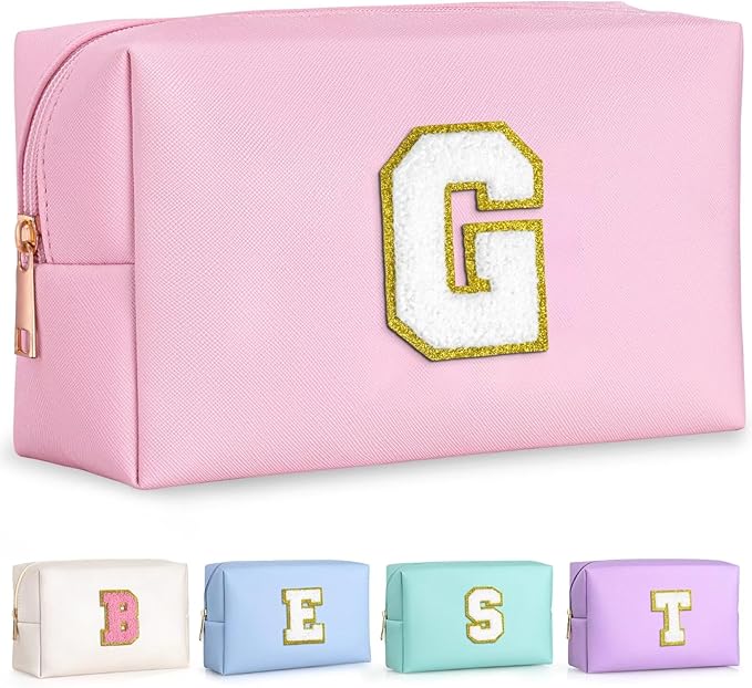 TOPEAST Sister Gifts from Sisters - Travel Makeup Bag, Personalized Initial Toiletry Bag | Cute Makeup Pouch PU Leather Waterproof Cosmetic Bag (Pink G)