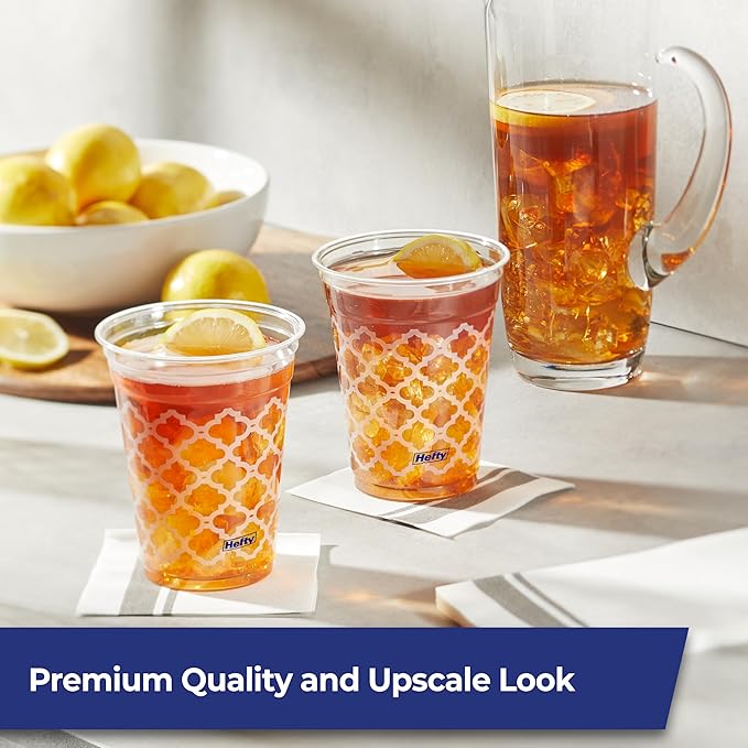Hefty Party Perfect Printed Clear Plastic Cups, 18 Ounce, 20 Count