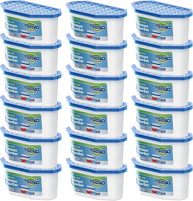 Ksend Moisture Absorbers, 18 Pack, Compact Dehumidifier for Closet, Efficient Humidity Absorber Boxes, Moisture Absorber for Closet, Odor Eliminator with Fragrance Free, Blue, 6.4oz, 300ml