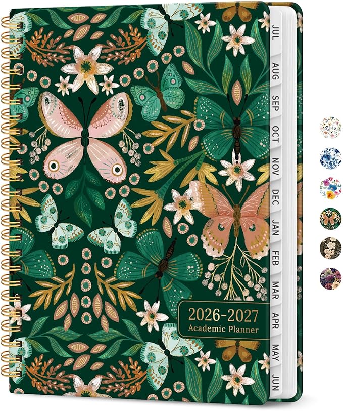 Planner 2026-2027, Academic Year Monthly and Weekly Calendar Planner, Jul 2026 - Jun 2027, Hardcover Teacher Student Planning Agenda book with Tabs, Perfect for School Office Supplies, 8.5" x 11" - Butterfly
