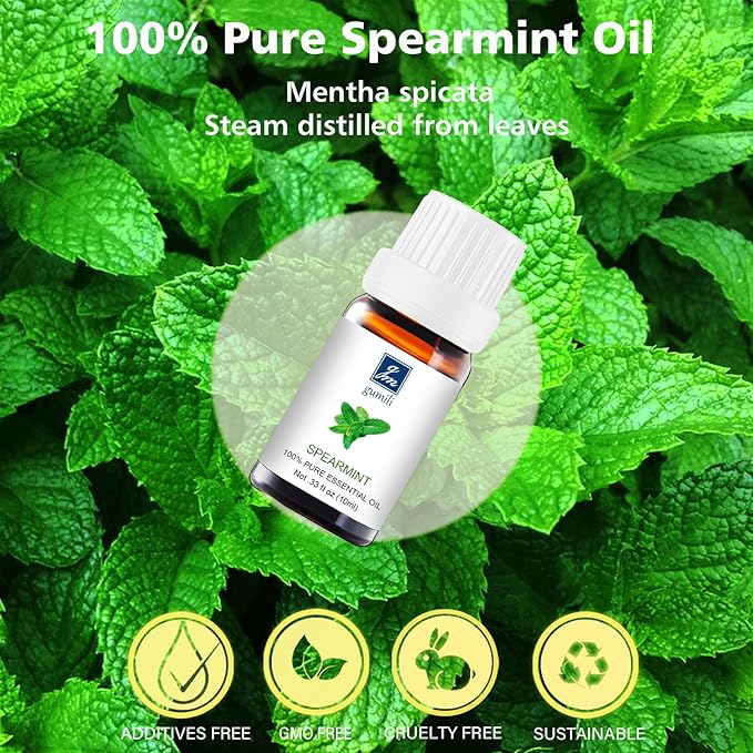 Spearmint Essential Oil, 100% Pure Natural Spearmint Oil for Diffuser, Face, Skin, Hair Care - Refreshing Aroma - 10mL
