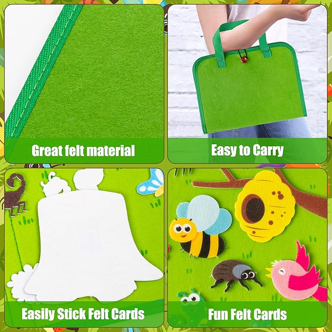 WATINC Travel Felt Board Story Set - 25PCS Portable Felt Board Educational Birthday Gift for Boys & Girls, Themed Storytelling Preschool Early Learning Interactive Play Kit for Toddlers (Insect)