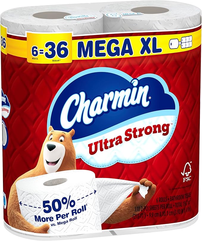 Charmin Ultra Strong Toilet Paper 6 Mega XL Rolls, 330 Sheets Per Roll