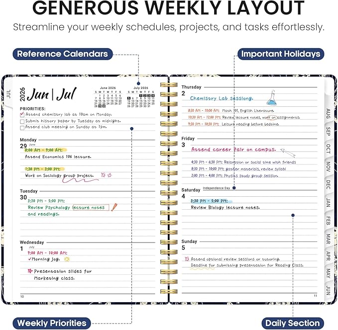Planner 2026-2027, Academic Year Weekly and Monthly Calender Planner, from Jul 2026 - Jun 2027, Spiral Bound School Planning Book, Perfect for Teacher, Student, Women & Men, A4 (8.5" x 11"), Midnight Jellyfish