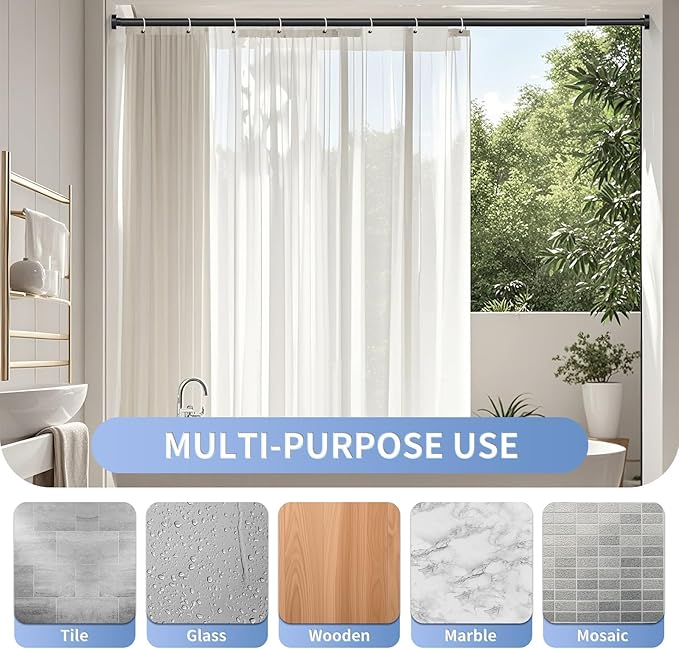 Black Shower Curtain Rod 34-96 Inches(2.8-8ft) Never Rust Adjustable Shower Rod Spring Tension Non Slip No Drilling Shower Rods for Bathroom Garland Window