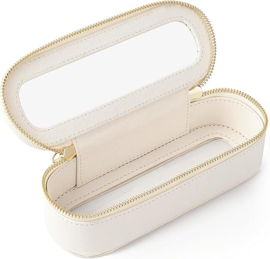 Aveniee Slim Clear Makeup Brush Bag, Small Cosmetic Brush Holder, Mini Toiletry Bag Travel Case for Women, Thin Make up Bags with Dual Zipper, Cute Travel Essentials Bag Organize - White