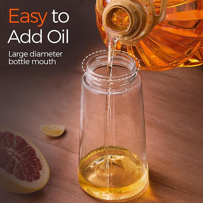 YARRAMATE 16oz/470ml Glass Olive Oil Sprayer for Cooking with Stickers, 2 in 1 Oil Dispenser for Kitchen Gadgets, Food Grade Premium Spray Bottle for Salad, Frying, BBQ (Pomelo)